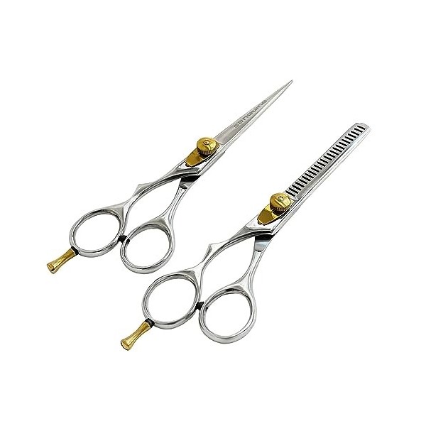 Lot de ciseaux de coiffure professionnels pour gaucher et ciseaux à effiler 14 cm + étui de présentation