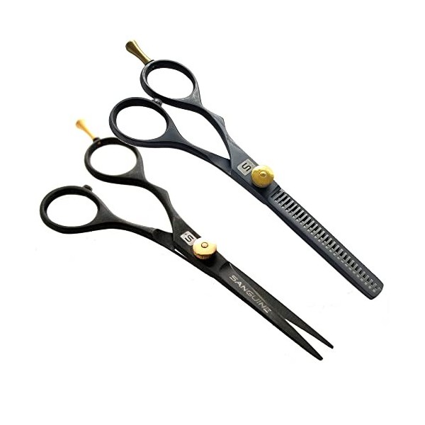 Lot de ciseaux de coiffure professionnels pour gaucher et ciseaux à effiler 14 cm + étui de présentation