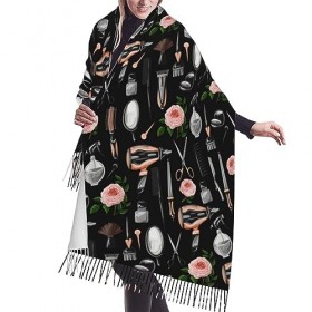 KazUp Écharpe ciseaux de coiffeur peigne coiffeur coiffeur châle enveloppes avec gland doux mode chaud écharpes pour les femm