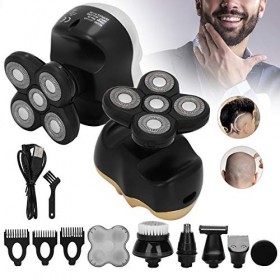 Rasoir électrique homme, rasoir chauve 6 en 1 tondeuse à barbe tondeuse de nez, étanche, rechargeable par USB dor 