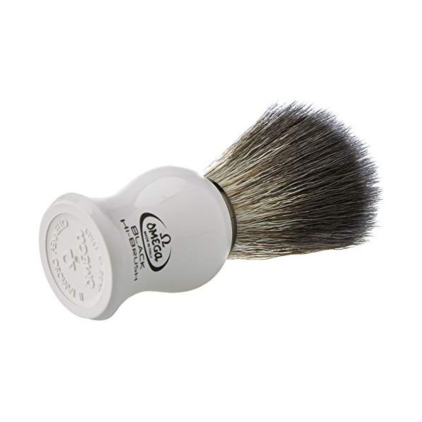 Omega 0196745 Pinceau de Barbe en Fibre"Black Hi-Brush" Blanc