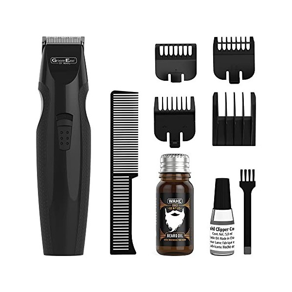 WAHL GroomEase Tondeuse à barbe pour homme, tondeuse à barbe pour homme, tondeuse à coupe lisse, tondeuse sans fil, huile à b