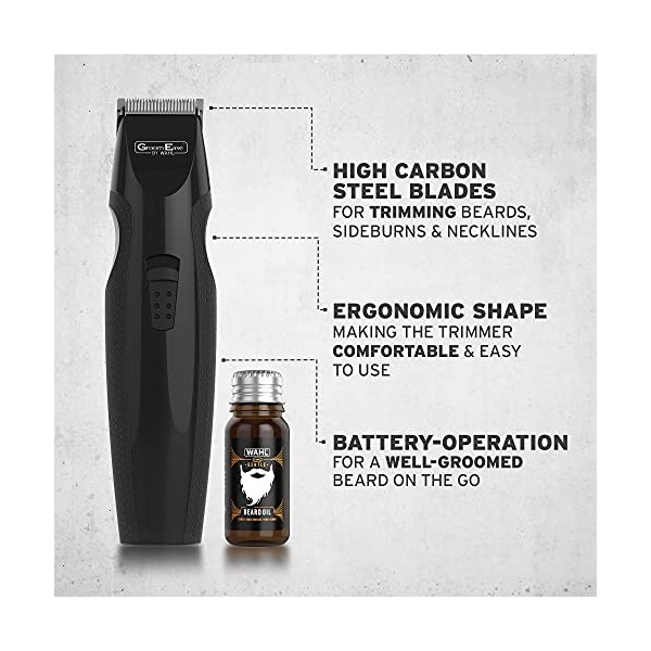 WAHL GroomEase Tondeuse à barbe pour homme, tondeuse à barbe pour homme, tondeuse à coupe lisse, tondeuse sans fil, huile à b