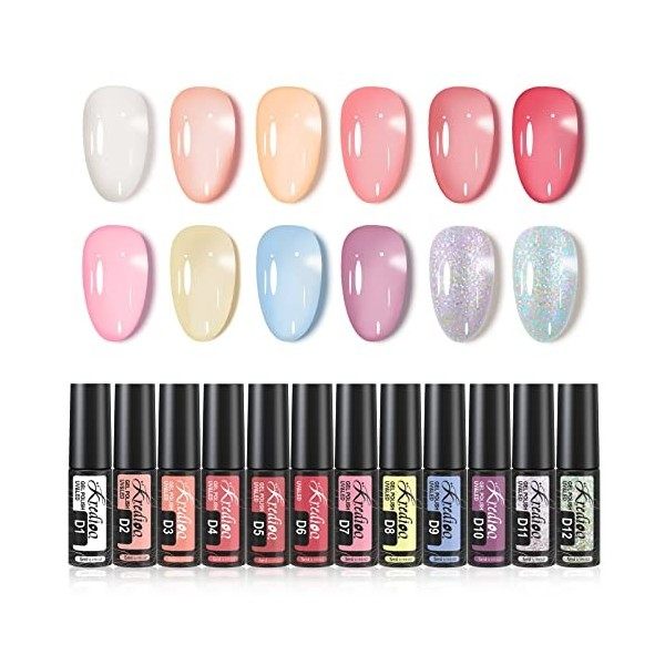 Kredioo 12 Couelurs Vernis Semi Permanents Vernis à ongles Gel Liner pour Peinture Dessin Sèche sous Lampe UV LED Nail Art Ma