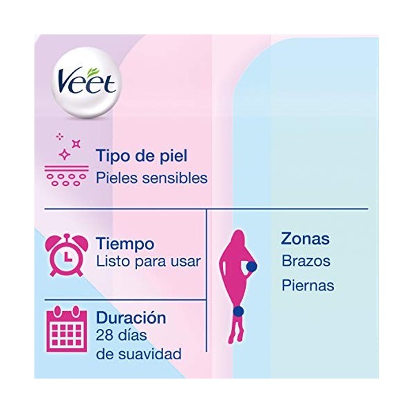 Veet Lot de 60 bandes de cire pour épilation du corps et des jambes avec huile damandes Easy Gelwax Peaux sensibles 3 x 20 b