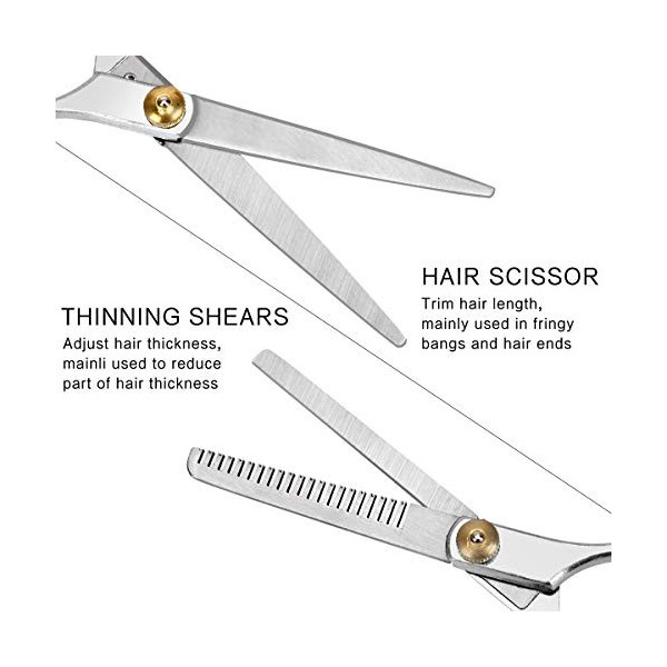 Ciseaux à barbe professionnels en acier inoxydable avec étui - Ciseaux à effiler - Peigne - Cape de coiffure - Brosse à cheve
