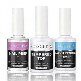 COSCELIA Nail Primer et Déshydrateur et Tempered Top Coat pour Ongle 15ML Déshydrateur Ongle Gel avec Top Coat Vernis Semi Pe