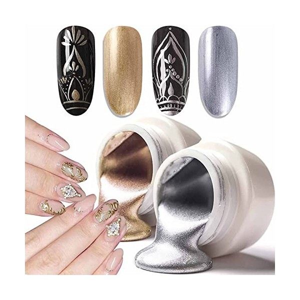 U-Shinein Nail Gel Polish, 2 Colors Nail Gel Golden Silver Gel Polish Nude Glitter Nails Art, Nail Gel Manicure for Nail Art 