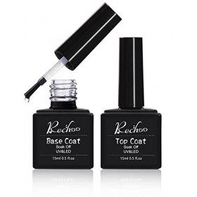 Rechoo 2pcs Base Coat and Top Coat Set, 2 * 15ML Vernis Semi Permanent Base et Top Coat Lot, No Wipe Base Top et Base Coat Ge