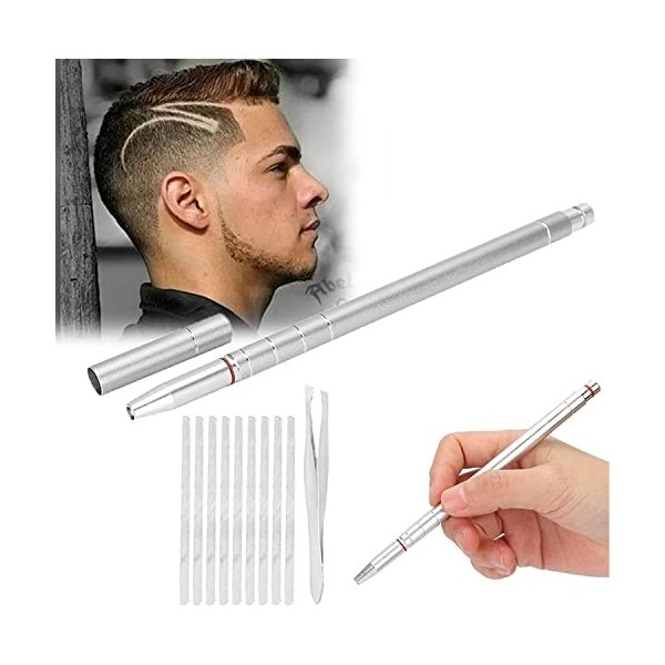 Stylo de Gravure de Cheveux, Kit de Stylo de Gravure de Cheveux Professionnel en Acier Inoxydable Tondeuse à Sourcils Barbe p