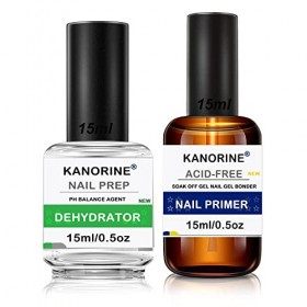 KANORINE Primer Ongle Vernis Semi Permanent et Nail Déshydrateur Set pour Gel Acrylique Polygel Gel UV Vernis à Ongles Nail P