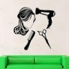 Sèche-cheveux peigne ciseaux cheveux longs femme silhouette motif salon de coiffure décoration sculpté autocollant mural 57x5