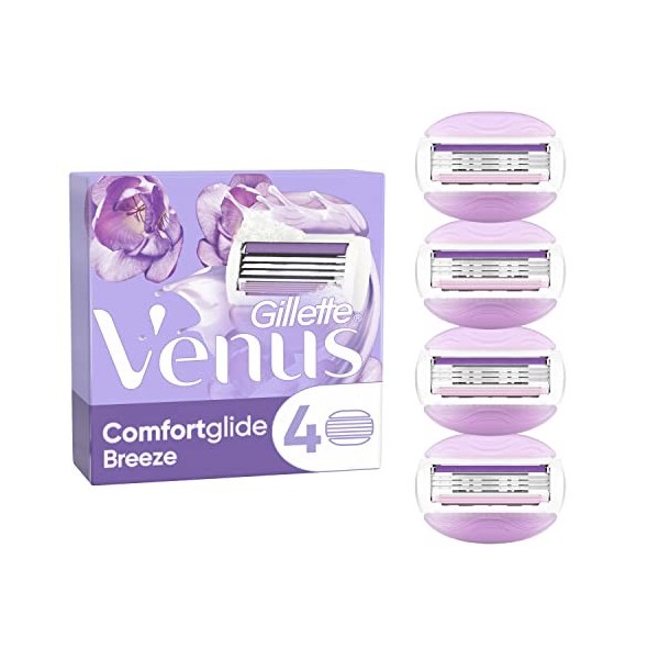 Gillette Venus Comfortglide Breeze Rasoio Donna, Lamette di Ricambio, Confezione da 4 Ricambi con 3 Lame, Design Performante,