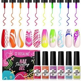 ROSALIND Gel Liner Kit Nail Art 10 Couleurs Vernis à Ongles Gel Semi Permanent DIY Conception Point To Line Peinture Vernis 5