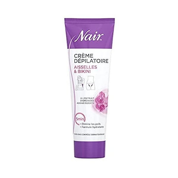 NAIR - Crème Dépilatoire pour Aisselles & Bikini, à lExtrait dOrchidée, spéciale Zones Sensibles, Formule Hydratante, Tube 