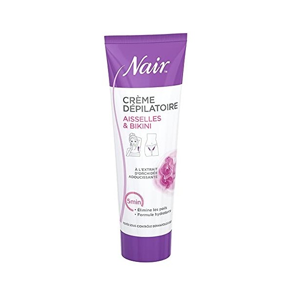 NAIR - Crème Dépilatoire pour Aisselles & Bikini, à lExtrait dOrchidée, spéciale Zones Sensibles, Formule Hydratante, Tube 