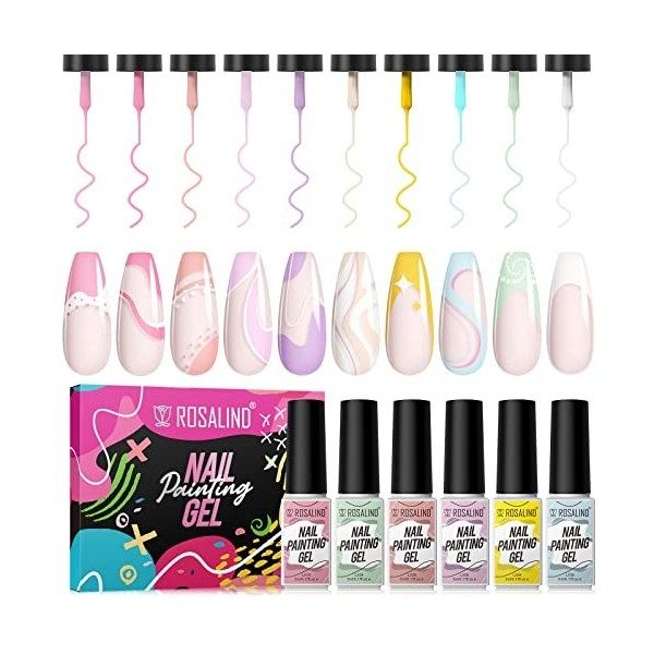 ROSALIND Gel Liner Kit Nail Art 10 Couleurs Vernis à Ongles Gel Semi Permanent DIY Conception Point To Line Peinture Vernis 5