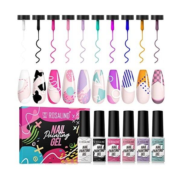 ROSALIND Gel Liner Kit Nail Art 10 Couleurs Vernis à Ongles Gel Semi Permanent DIY Conception Point To Line Peinture Vernis 5