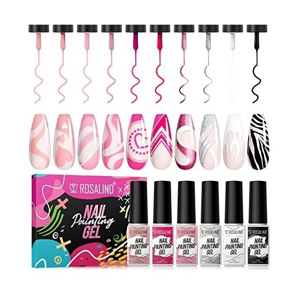 ROSALIND Gel Liner Kit Nail Art 10 Couleurs Vernis à Ongles Gel Semi Permanent DIY Conception Point To Line Peinture Vernis 5