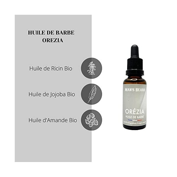 MANS BEARD - Huile de barbe - Orézia - Fragrance Musc Tabac - 100% Français et fabriqué en France - 30 ml