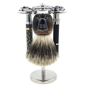 Super Safety Razors Deluxe en acier inoxydable 4 Prong sécurité rasoir et brosse à raser rasage Support Métalliques