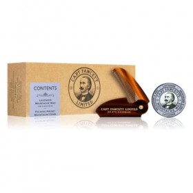 Captain Fawcetts Moustache Wax Lavender Scent & Folding Pocket Moustache Comb CF.87T Gift Set - Made in England by Capta