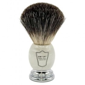 Parker Safety Razor 100% Blaireau Noir de Première Qualité Brosse à raser avec poignée marbré - Brosse Support fourni Ivoire
