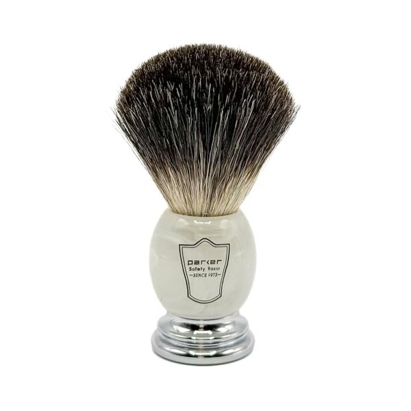 Parker Safety Razor 100% Blaireau Noir de Première Qualité Brosse à raser avec poignée marbré - Brosse Support fourni Ivoire