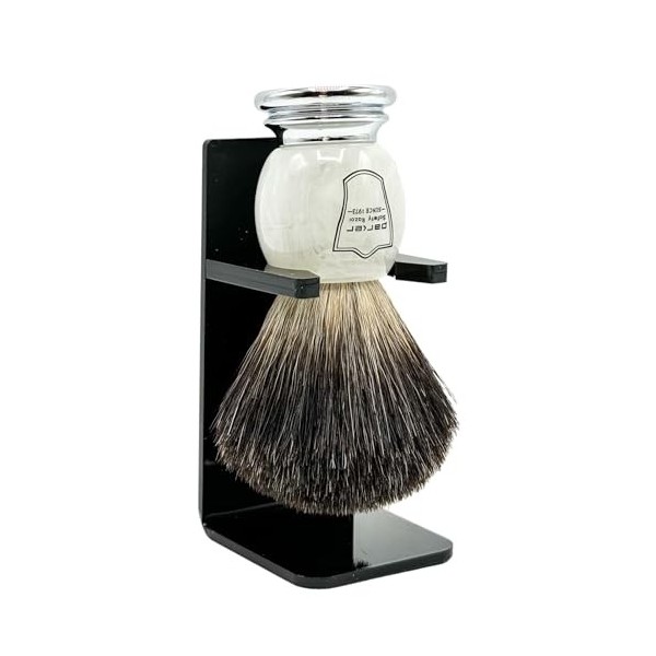 Parker Safety Razor 100% Blaireau Noir de Première Qualité Brosse à raser avec poignée marbré - Brosse Support fourni Ivoire