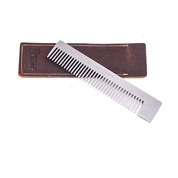 Taconic Shave peigne de poche en acier de poids lourds S avec étui en cuir - à la main aux Etats-Unis
