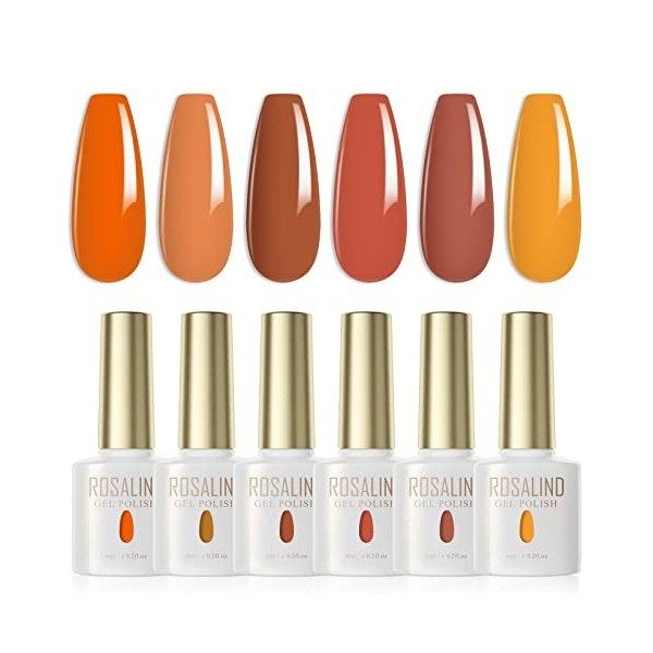 ROSALIND Vernis Semi Permanent Orange Marron Jaune 6 Couleurs Vernis à Ongles Gels Semi-permanents UV LED Soak Off Gel Nail P