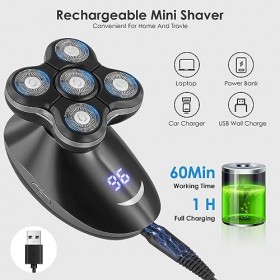 Rasoir flottant 5D pour hommes, rasoir électrique étanche avec affichage LED, rasoir à barbe portable rechargeable par USB, k