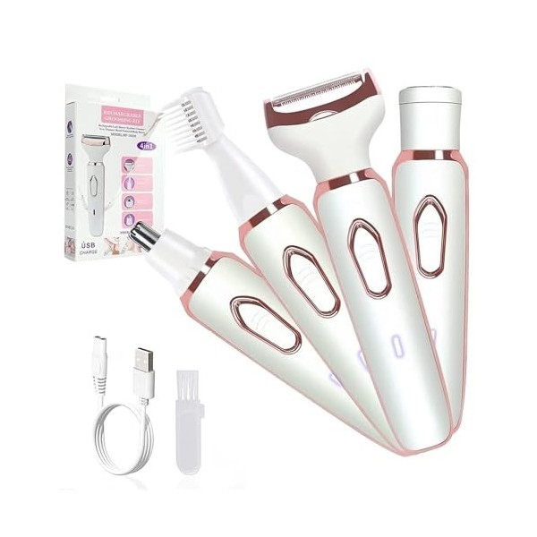 Layhou Kit dépilation électrique 4 en 1 pour femme - Rechargeable - Outil dépilation du nez, des lèvres, des sourcils, du v