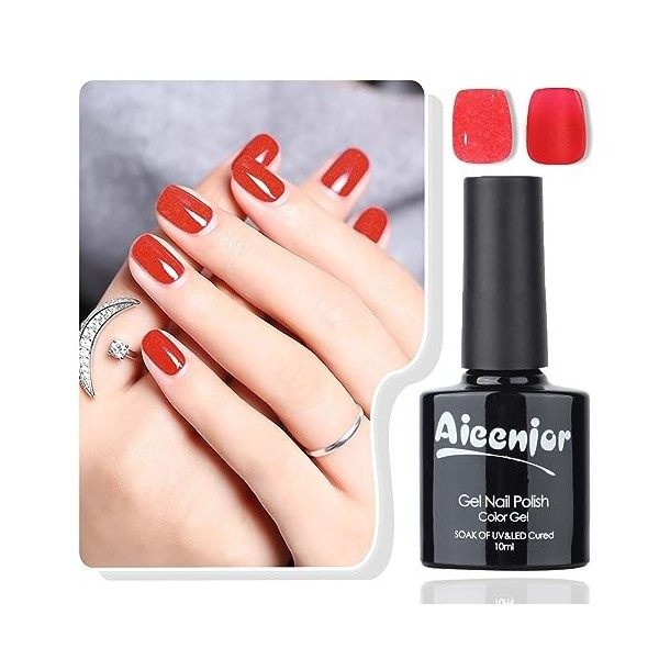 Aieenjor Vernis Semi Permanent Rouge, Vernis Rouge UV LED Soak Off Nail Art Kit Vernis Semi Permanent Vernis à Ongles Red Gel