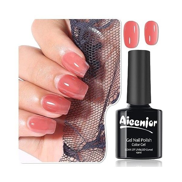 Aieenjor Vernis Semi Permanent Rouge, Vernis Rouge UV LED Soak Off Nail Art Kit Vernis Semi Permanent Vernis à Ongles Red Gel