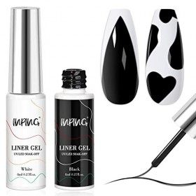 INPING Gel Liner Nail Art - 2 Couleurs UV Vernis Semi Permanent Liner, Classiques Blanc et Noir Vernis à Ongles Peinture Line