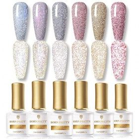 BORN PRETTY Vernis Semi Permanent Pailleté Reflechissante, 10ml 6 Couleurs Vernis à Ongles Paillettes Gel Réfléchissant Brill