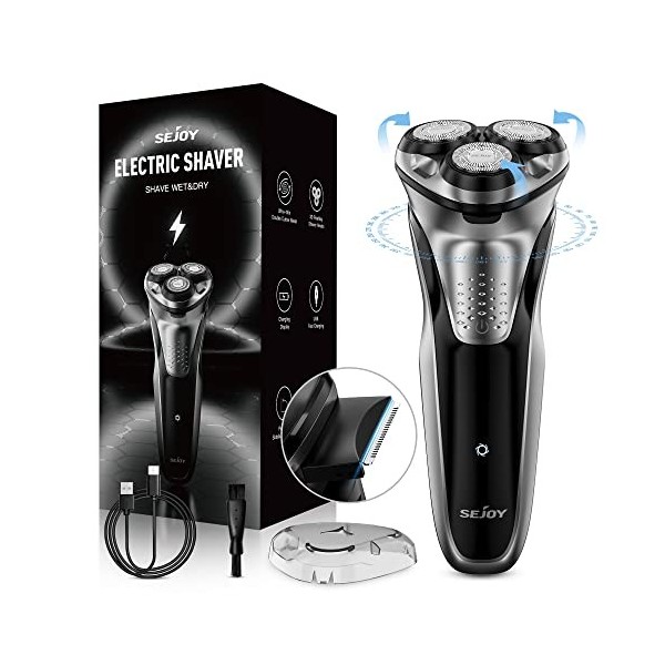 Sejoy Rasoir Electriques Hommes, Rasoir Homme, Rasoir Barbe Homme, Rasoirs électriques Homme sans Fil, IPX7 Imperméable, avec