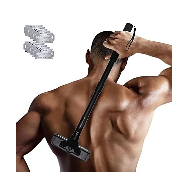 EASACE Rasoir pour Dos Tondeuse de Corps pour Homme, Rasage de Dos with Long Manche 54.5cm Réglable, Incurvé Épilation Dos In