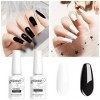 Vishine Lot de 4 Base Top Coat Kit Avec Vernis à Ongles Gel Semi Permanent Couleurs Blanc Noir Soak Off UV LED Gel Nail Polis