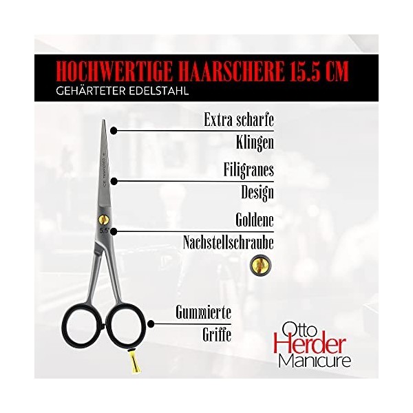 OTTO HERDER Ciseaux à cheveux extra-tranchants 15,5 cm avec micro-denture unilatérale pour une coupe précise des cheveux pour