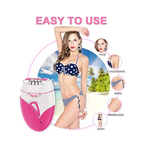 Epilateur Electrique Femme Sans Fil Visage Maillot Intime Corps avec Lumière LED USB Rechargeable