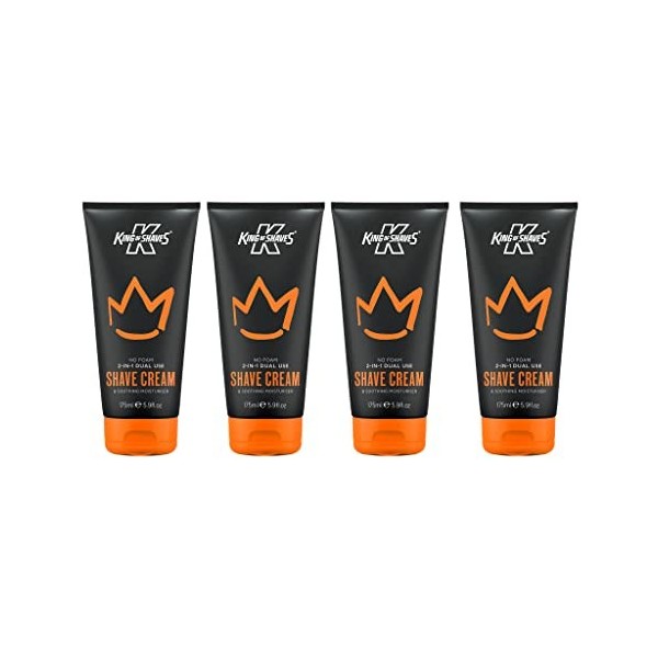 King of Shaves Crème à raser 2 en 1 sans mousse et crème hydratante quotidienne pour le visage pour hommes, 150ml QUAD PACK