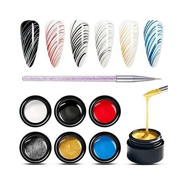 Peinture élastique dessin Spider Gel 6 couleurs imbiber le vernis gel UV LED, dessin gel pour les ongles pour la ligne, manuc