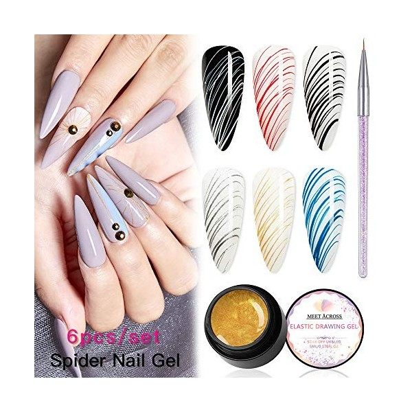 Peinture élastique dessin Spider Gel 6 couleurs imbiber le vernis gel UV LED, dessin gel pour les ongles pour la ligne, manuc