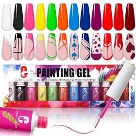 Clara Colors 12 Couleurs Vernis Semi Permanent Liner，UV Vernis à Ongles Soak Off Gel Pour la Peinture au Trait，Kit French Man