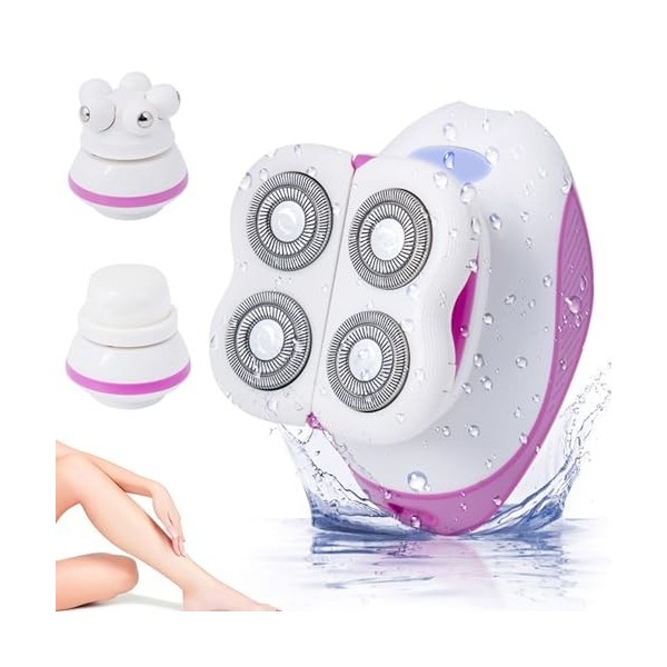 Rasoir électrique pour femme, épilation indolore, rasoir électrique 3 en 1 avec brosse et tête de massage, pour jambes/lèvres