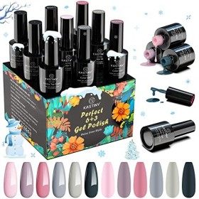 Vernis Semi Permanent, Kastiny 9PCS Automne et Hiver Gris Rose Vernis à Ongles Gels Semi-Permanents Lot 7.5ml, Avec Primer Ve