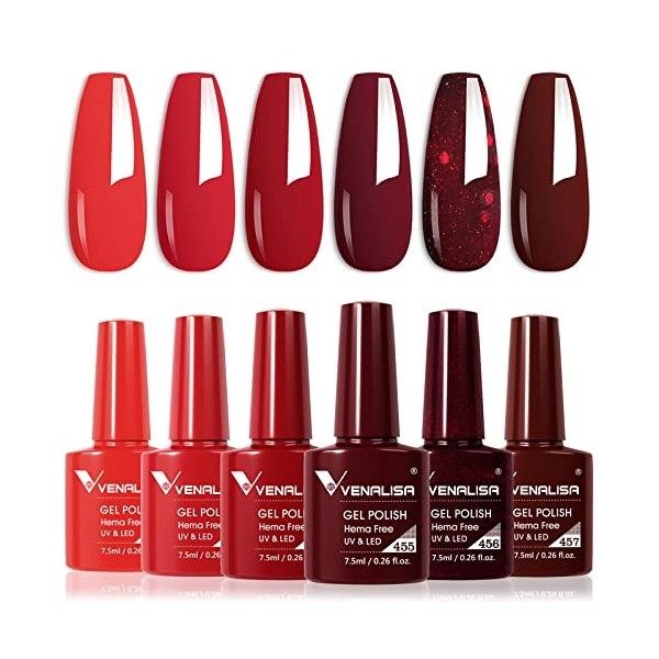 VENALISA 6 pcs Lot de Vernis Gel Semi-Permanent Transparent Rose Violet brun Naturelle Tones Nude Naturel Gel Nail Polish UV/