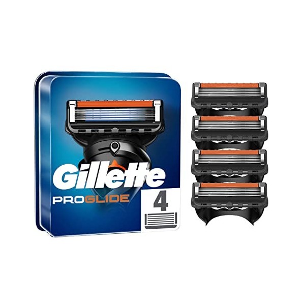 Gillette ProGlide Lot de 4 lames de rasoir pour homme avec 5 lames anti-friction pour un rasage de près et durable